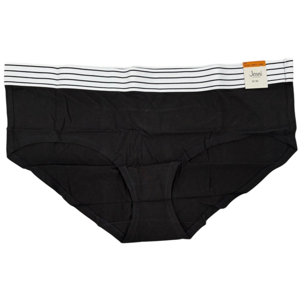Jenni Intimates Women Black‎ Core Panty Briefs Size 3X Striped Waistband